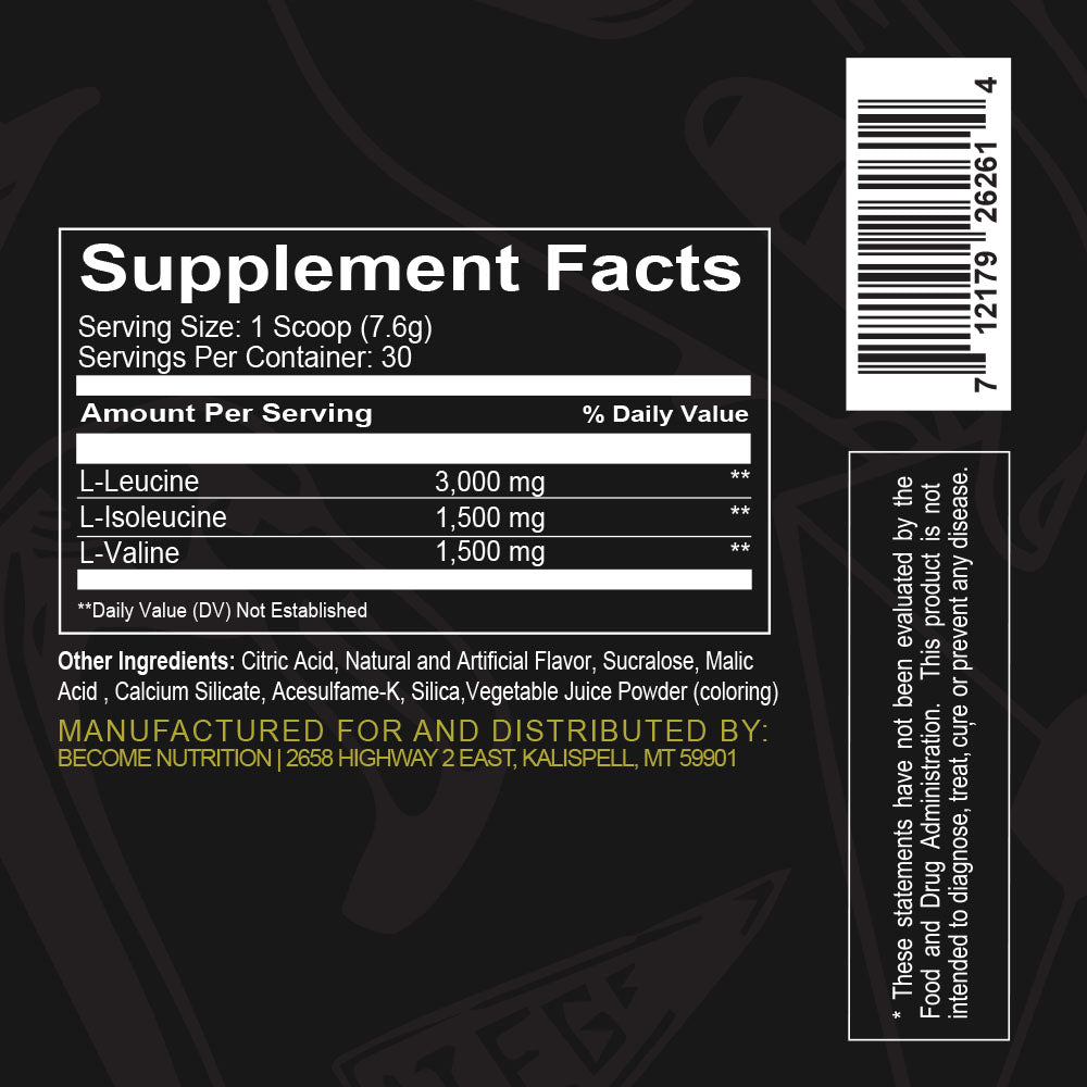 Photo of Become's BCAA supplement facts.